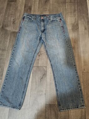 COOGI Men's Light Blue Straight Jeans with Red Stitching Accents By Austrialia